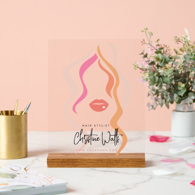 Minimalistisches Light Peach Hair Stylist Wavy Hai Acrylschild (Hochzeit)