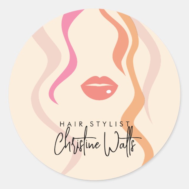 Minimalistisches Light Peach Hairstylist Wavy Hair Runder Aufkleber (Vorderseite)
