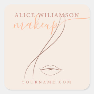 Minimalistisches Light Peach Makeup Artist Line Ar Quadratischer Aufkleber