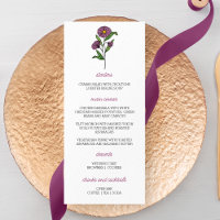 Minimalistisches Lila Aster-Hochzeitmenü