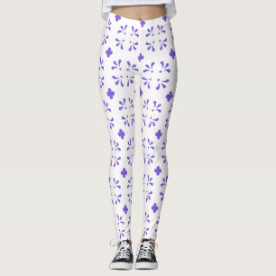 Minimalistisches Lila Blumenmuster auf Weiß Leggings