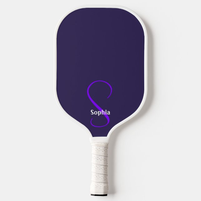 Minimalistisches Lila Monogramm Pickleball Schläger (Rückseite)