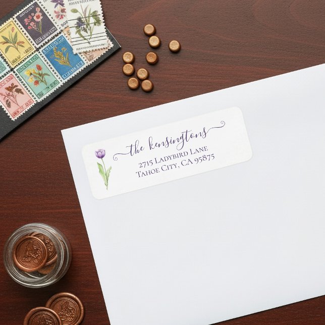 Minimalistisches Lila Single Tulip Wedding Label (Minimalist Deep Purple Single Tulip Return Address Labels)