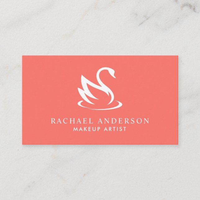 Minimalistisches Living Coral Swan Logo Visitenkarte (Vorderseite)
