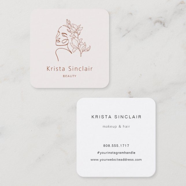 Minimalistisches Logo für die Blumenlinie Quadratische Visitenkarte (Vorne/Hinten)