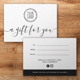Minimalistisches Logo-Geschenkgutachten hinzufügen Mitteilungskarte