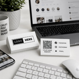 Minimalistisches Logo hier Schwarz-Weiß Social Med Visitenkarte