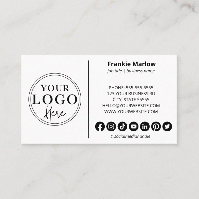 Minimalistisches Logo Moderne Social Media Icons Visitenkarte (Vorderseite)