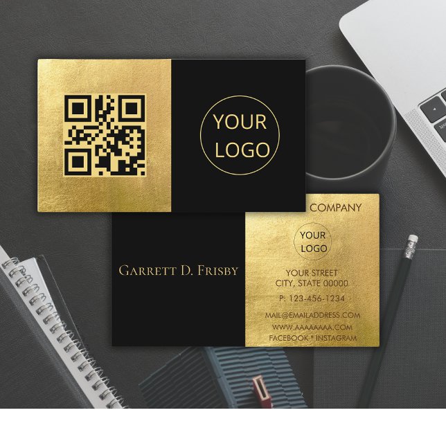 Minimalistisches Logo QR Code Gold Foil Visitenkar Visitenkarte (Von Creator hochgeladen)