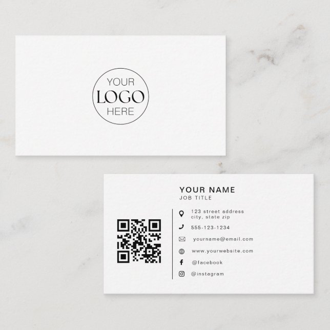 Minimalistisches Logo QR Code Social Media Icons C Visitenkarte (Vorne/Hinten)