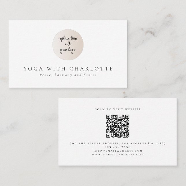 Minimalistisches Logo QR Code Yoga Business Card Visitenkarte (Vorne/Hinten)