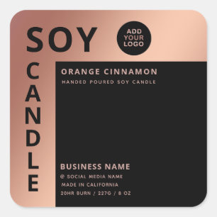 Minimalistisches Logo schwarze Roségold-Sojakerze Quadratischer Aufkleber