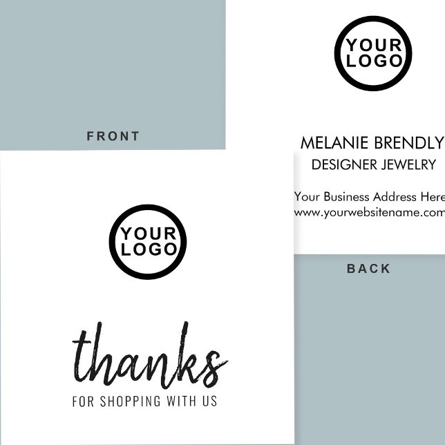 Minimalistisches Logo Vielen Dank, Square Business Quadratische Visitenkarte (Stylishly Personalize with Your Custom Logo (front/back) & Contact Information.)