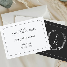 Minimalistisches Lorbeer-Monogramm-Hochzeits-Einla Ankündigungspostkarte