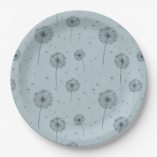 Minimalistisches Löwenzahnsamen-Muster Blau (1) Pappteller