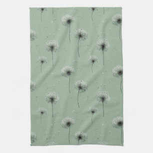 Minimalistisches Löwenzahnsamen-Muster Grün Geschirrtuch