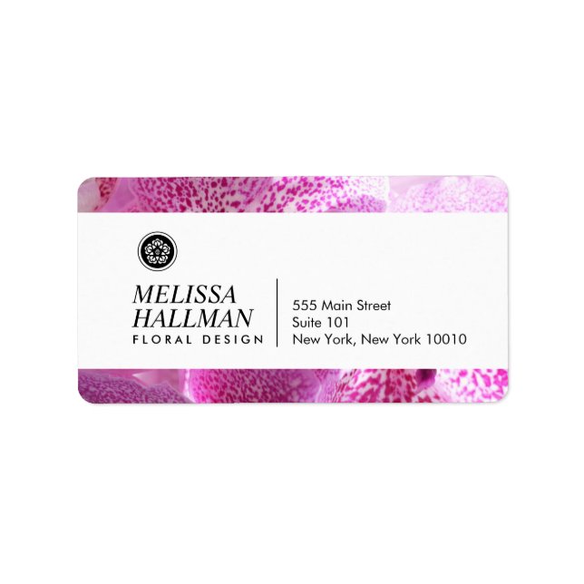 Minimalistisches Luxe-Floral-Logo mit rosa Orchide Adressaufkleber (Vorne)