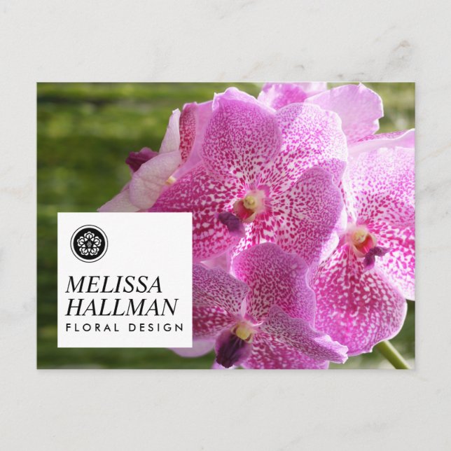 Minimalistisches Luxe-Floral-Logo mit rosa Orchide Postkarte (Vorderseite)