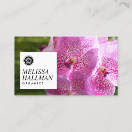 Minimalistisches Luxe-Floral-Logo mit rosa Orchide Visitenkarte
