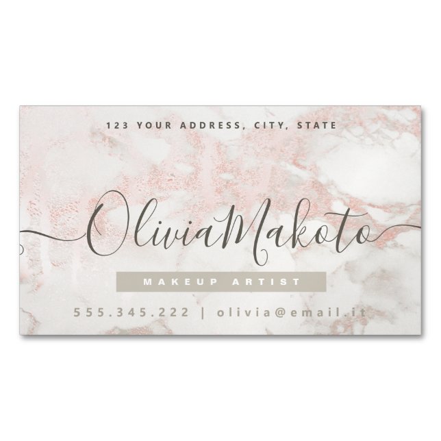 Minimalistisches Luxus-Script-Marble Rosa-Design Magnetische Visitenkarte (Vorderseite)
