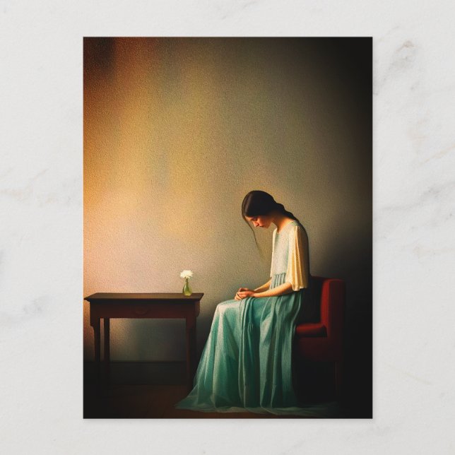 Minimalistisches Mädchen mit Blume Mauer - Moderne Postkarte (Vorderseite)