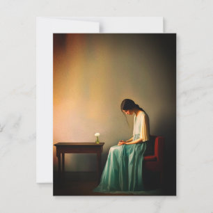 Minimalistisches Mädchen mit Blumen-Wandkunst – Em Postkarte