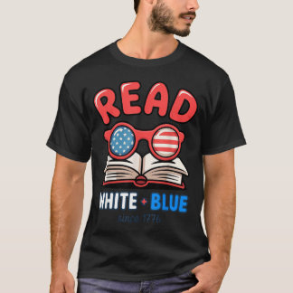Minimalistisches Mädchen Patriotisches Buch 4. Jul T-Shirt