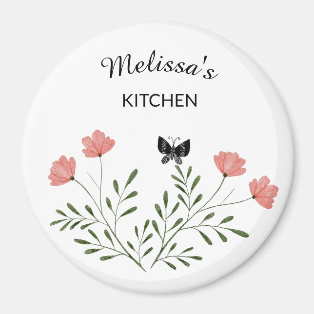 Minimalistisches Magnet mit Name und Blume (Vorne)