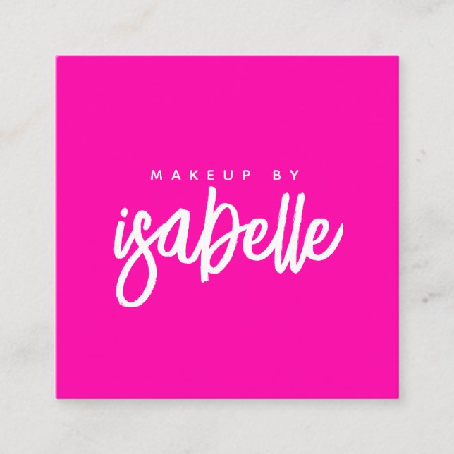 Minimalistisches Makeup-Künstlerskript - Hot Pink Quadratische Visitenkarte (Vorderseite)