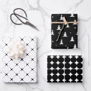 Minimalistisches, maskulinarisches schwarzes Wrapp Geschenkpapier Set