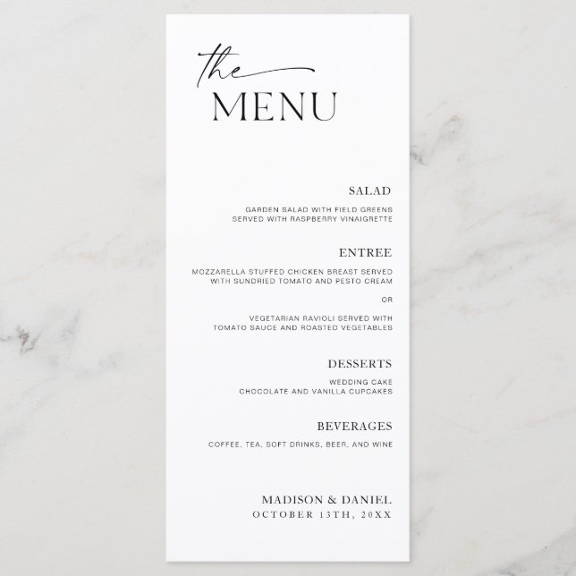Minimalistisches Menü für Hochzeitsempfang Menükarte (Vorderseite)