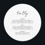 Minimalistisches Menü mit einfachem Gast Menükarte<br><div class="desc">Fügen Sie Ihre Gastnamen und Menüdetails hinzu. Kann vollständig an Ihre Bedürfnisse angepasst werden >> Hintergrundfarbe,  Schriftart/Stil und Bogenfarbe können alle auf Ihren Anzug geändert werden. © Gorjo Designs. Made for you via Zazzle Plattform.</div>