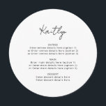 Minimalistisches Menü mit einfachem Gast Menükarte<br><div class="desc">Fügen Sie Ihre Gastnamen und Menüdetails hinzu. Kann vollständig an Ihre Bedürfnisse angepasst werden >> Hintergrundfarbe,  Schriftart/Stil und Bogenfarbe können alle auf Ihren Anzug geändert werden. © Gorjo Designs. Made for you via Zazzle Plattform.</div>