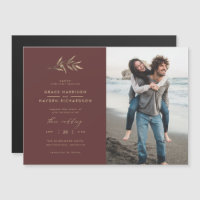 Minimalistisches Merlot Red & Sepia Branch Wedding