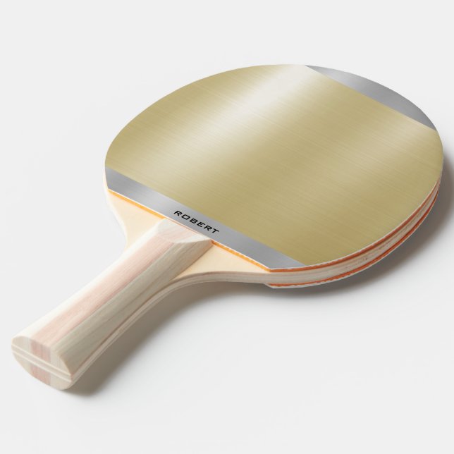 Minimalistisches Metallisches Gold Silver Monogram Tischtennis Schläger (Rückseitenansicht)