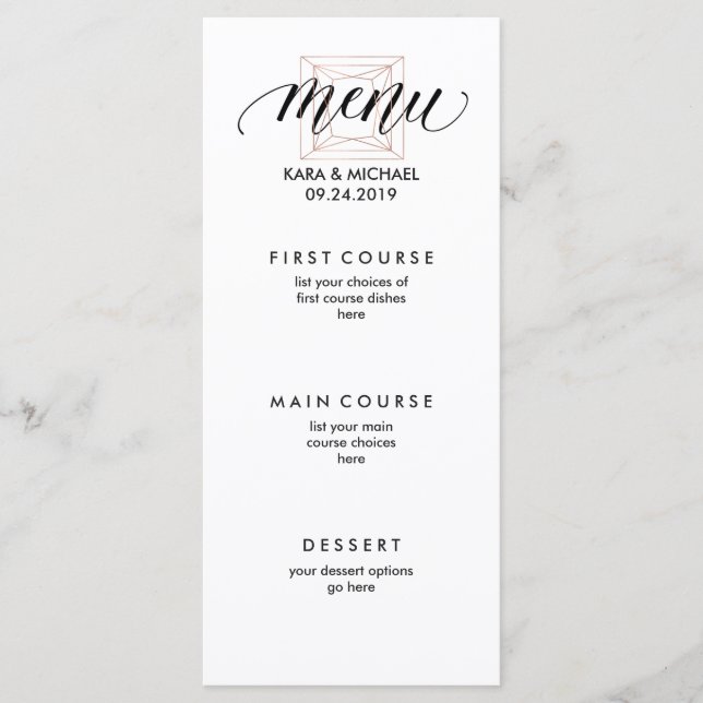 Minimalistisches Modern Geometric Diamond Wedding  Menükarte (Vorderseite)