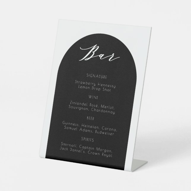 Minimalistisches modernes Arch Black Wedding Bar S Sockelschild (Vorderseite)