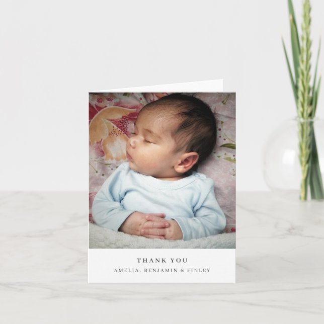 Minimalistisches modernes Baby-Foto Dankeskarte (Vorderseite)