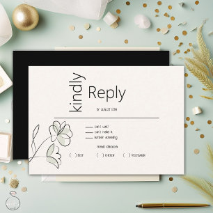 Minimalistisches, modernes, blumengeschmücktes Bla RSVP Karte