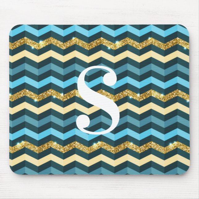 Minimalistisches modernes Chevron-Glitterer-Monogr Mousepad (Vorne)