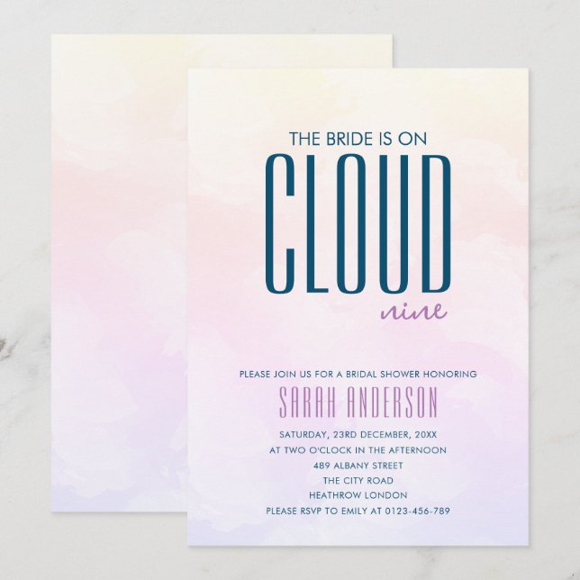 Minimalistisches modernes Cloud Nine-Brautparty Einladung (Vorne/Hinten)