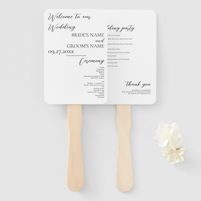 Minimalistisches, modernes einfaches Hochzeitsprog Fächer (Vorne und Hinten)