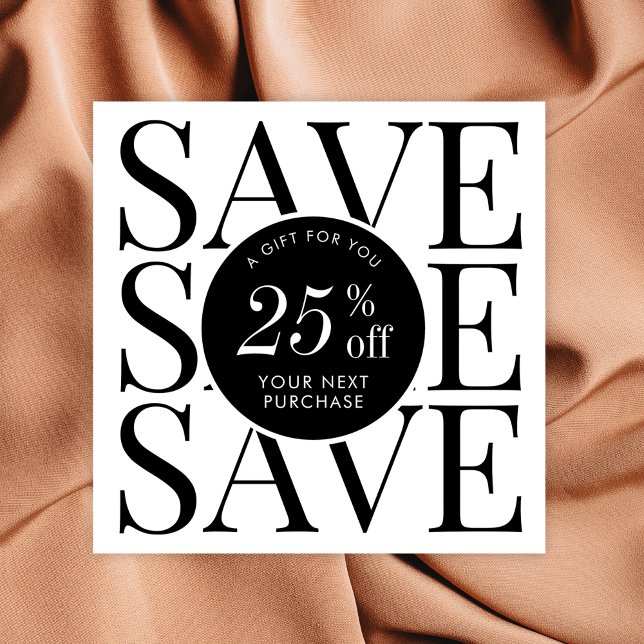 Minimalistisches, modernes Firmenlogo Vielen Dank Rabattkarte (Minimalist black and white business discount cards with fully customizable text and logo)