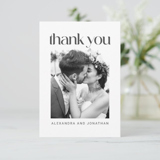Minimalistisches modernes Foto für Hochzeiten Dankeskarte (Stehend Vorderseite)