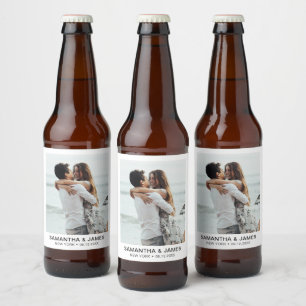 Minimalistisches modernes Foto Hochzeit maßgeschn Bierflaschenetikett