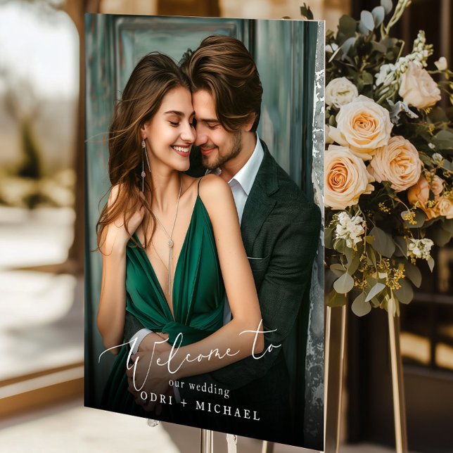 Minimalistisches modernes Foto Hochzeitswillkommen Acrylschild (Von Creator hochgeladen)