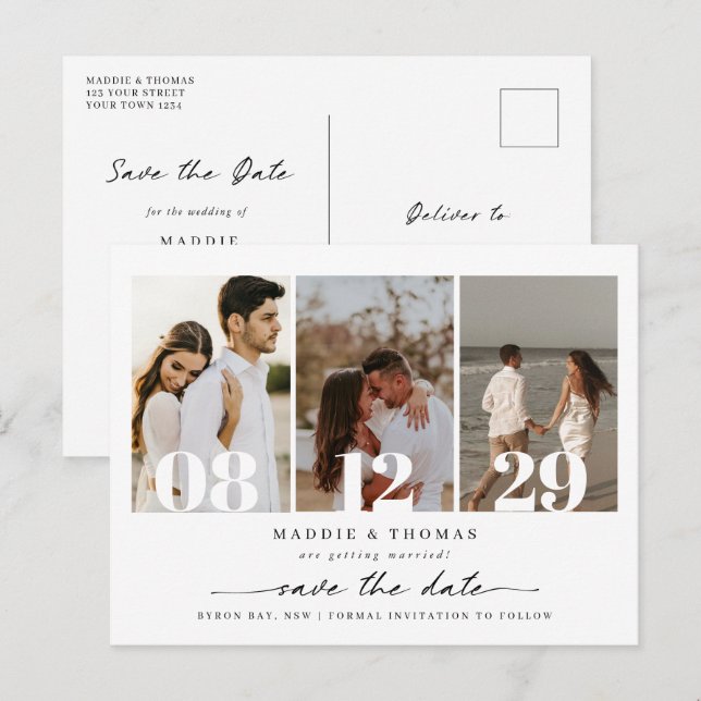 Minimalistisches modernes Foto Save the Date Einla Postkarte (Vorne/Hinten)