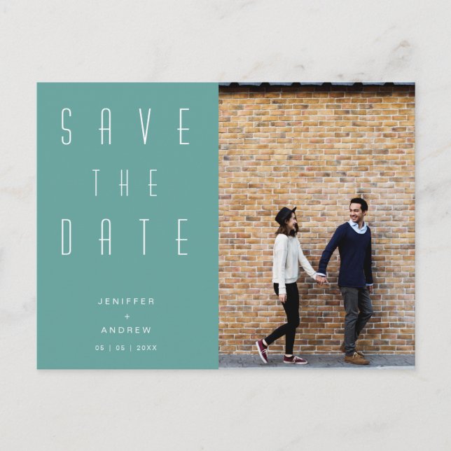 Minimalistisches modernes Foto Save the Date Postkarte (Vorderseite)
