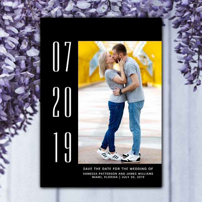 Minimalistisches modernes Foto Save the Date | Sch (Black Minimalist Modern Photo Save the Date)