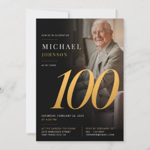 Minimalistisches modernes Foto Schwarz und Gold 10 Einladung